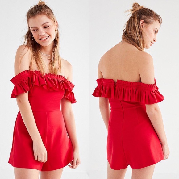 Urban Outfitters Pants - Urban Outfitters Red Heather Ruffle Romper